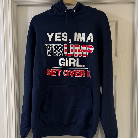 Tops - Navy Graphic Hoodie with Patriotic Text - Trump Hoodie Size Large